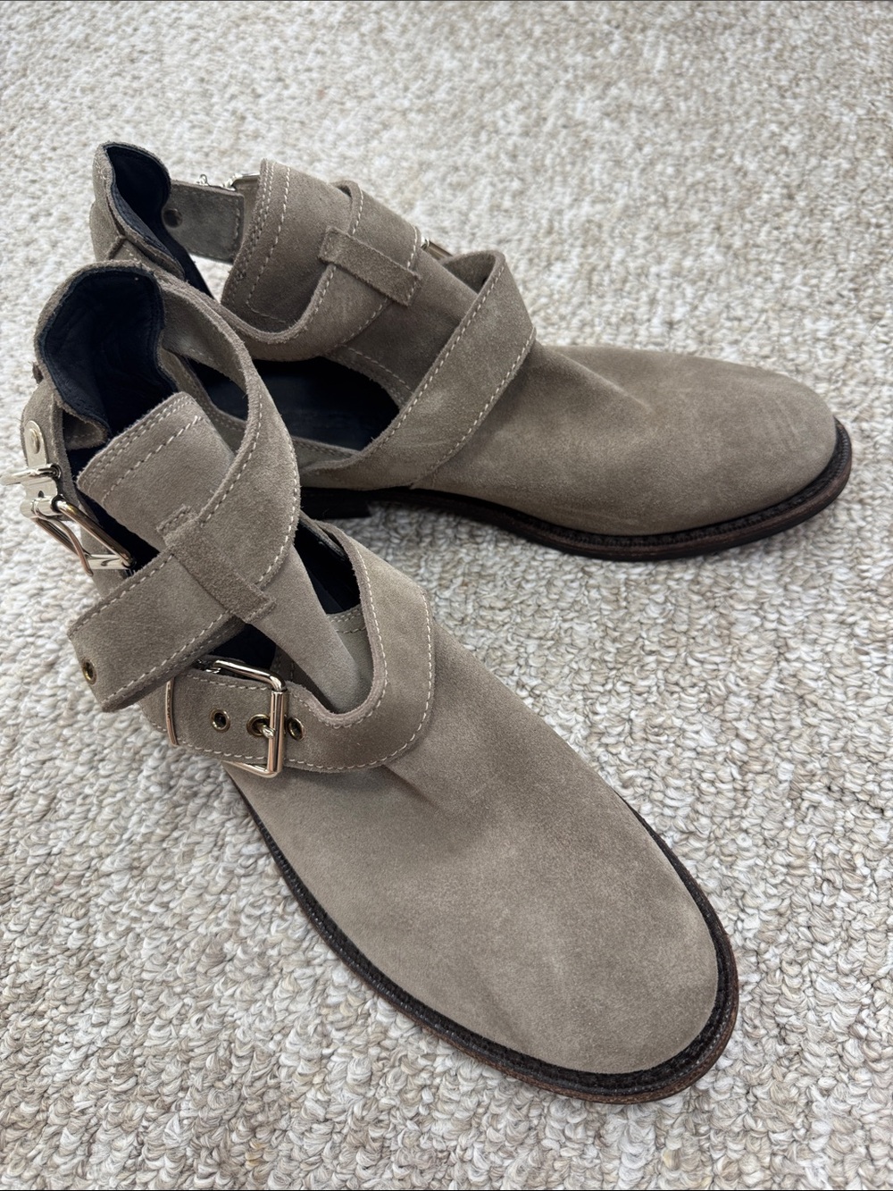 Burberry Taupe Suede Buckle Ankle Boots